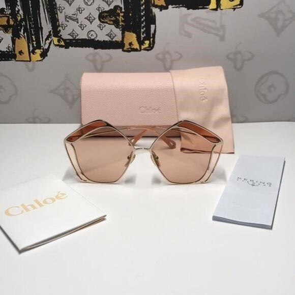 New Authentic Chloé CH0026S 003 Sunglasses – Shiny Gold Frame / Solid Nude - Picture 7 of 14